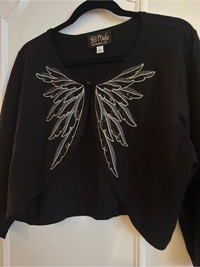 Bob Mackie Black Cropped Bolero with Silver Wing Embroidery